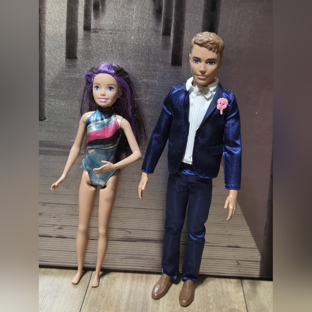 Fashion Doll Set with Colorful Outfit and Blue Suit Groom Ken And Doll